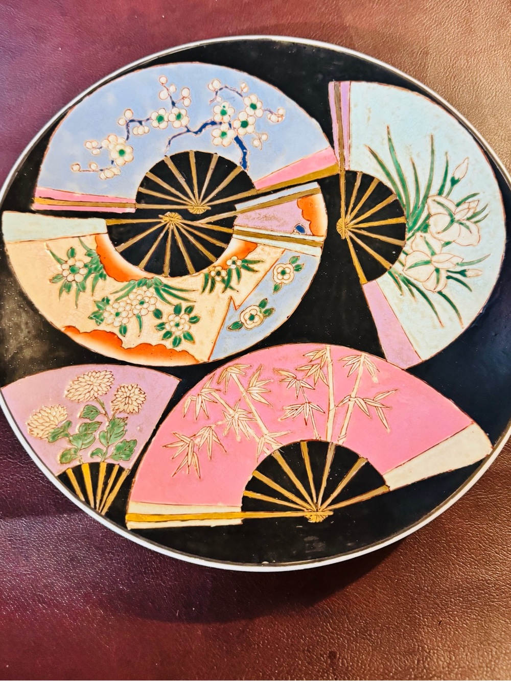 Source Unknown Pink, Blue, Cream Fan Motif Decorative Plate